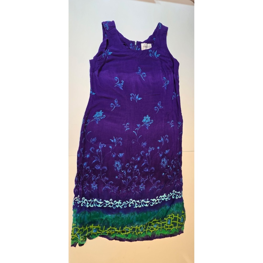 443 Liz & Me Purple Floral Maxi Dress Sleeveless Zip Front Boho
